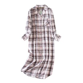 ASHER FASHION Womens Long Flannel Nightgown Button Down Sleepshirt Long Sleeve Nightshirt