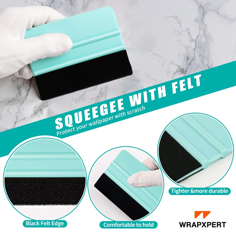 WRAPXPERT Wallpaper Smoothing Tool,Wallpaper Tools Included Felt Squeegee,Craft Knife,Wallpaper Brush,Wallpaper