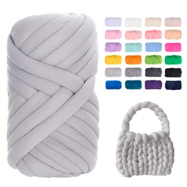 JeogYong Chunky Yarn for Hand Knitting, 0.55lb/ 10 Yards Giant Yarn Arm Knitting Yarn, Soft Tubular Yarn for Bags, Baskets, Pillows, Pet Nests, DIY Crafts (Light Gray)
