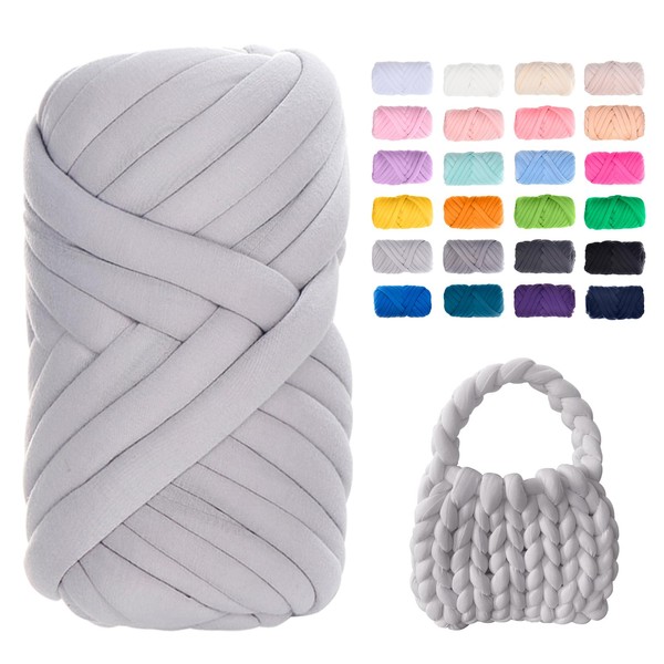 JeogYong Chunky Yarn for Hand Knitting, 0.55lb/ 10 Yards Giant Yarn Arm Knitting Yarn, Soft Tubular Yarn for Bags, Baskets, Pillows, Pet Nests, DIY Crafts (Light Gray)
