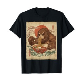 Bigfoot Eating Ramen Japanese Cryptid Sasquatch Ukiyo-e T-Shirt