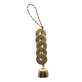 Chinese Feng Shui Bell, Chinese Hanging Wind Chimes with 5 Good Luck Coins for Wealth/Healthy/Peace/Success, Good Luck Metal Decor for Home/Garden/Car (glod)