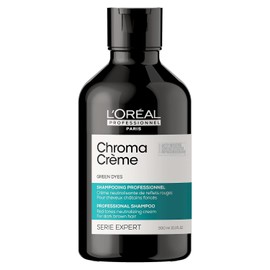 L'Oréal Professionnel Chroma Creme | Shampoo matizador verde de reflejos cálidos | Neutraliza los tonos rojizos no deseados | Con pigmento verde | Para cabello castaño obscuro | 300ml