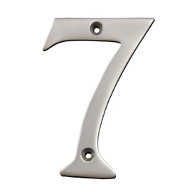 RCH Hardware 2277SC100 | Solid Brass 4" Tall House Number 7, Satin Chrome Matte Silver Matching Screws Included