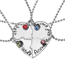 Elegant Rose Sets of 4 Alloy Friendship Necklaces "best friends forever and ever" with Heart Pattern Creative Necklace Gift for Friends Girls