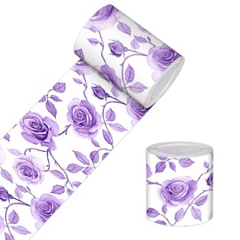 HOMETITUTE Wallpaper Border Peel and Stick Decorative Wall Trim Self Adhesive Floral Accent Strip for Bedroom Vanity Table Closet Mirror Frame Shelf Wall Edge 4x196 Inch Purple Rose Flower Design