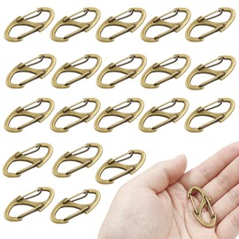 Coufce 20 Pieces 1.6 Inch S Spring Snap Hook, Brass Keychain Hook Metal Carabiner Clip, Double Snap Hook for Camping Fishing Hiking Outdoor Sports
