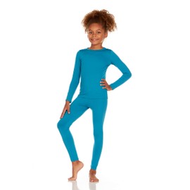Thermajane Thermal Underwear for Kids Long Johns, Girls Thermal Underwear Set, Base Layer Kids Long Underwear (Teal, X-Large)