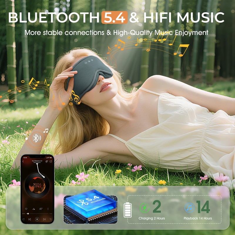 MUSICOZY Breathable Organic Bamboo Cotton Sleep Mask Headphones