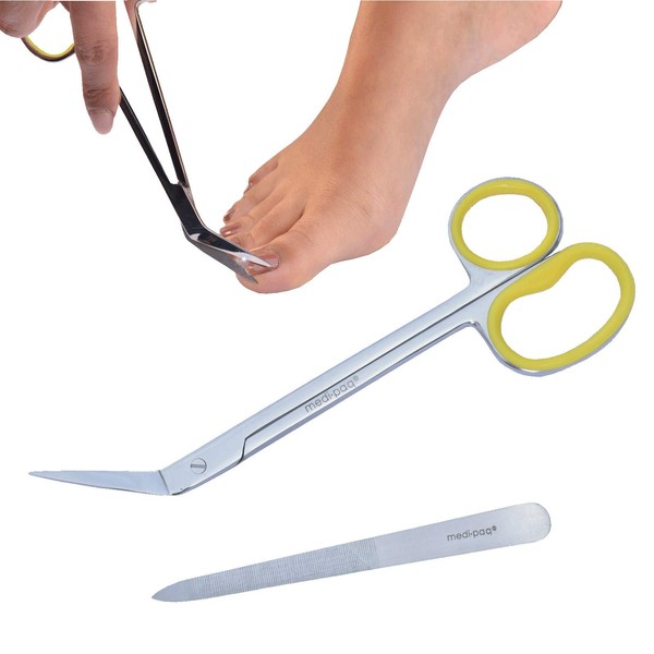 Medipaq Yellow LONG Handle Scissors - EXTRA LEVERAGE for Tough Toenails