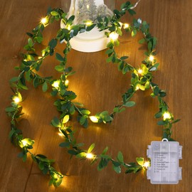 JOHUNT String Lights 2 Pack Artificial Ivy Vines with Lights 8 Light Modes Each 6.5Ft 20 LED Fake Vines with Fairy Lights Green Leaves Vines String Lights for Bedroom Room Decor Warm White(LY2)