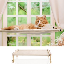 Foldable Cat Window Perch for Cats Inside – Pet Hammock Sill Extender – Cat Hammock for Windowsill, Shelf, Wall – 4 Heavy Duty Suction Cups, Sturdy Frame, Screws – 1 Plush & 1 Textile Window Cats Bed
