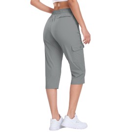 MoFiz Ladies Capri Hiking Pants Lightweight Quick Dry Outdoor Athletic Travel Casual Loose Comfy Cute Pockets Grey X-Large