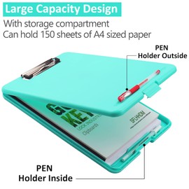 A4 Clipboards,Clipboard with Storage,Plastic Storage Clipboard with Low Profile Clip,Heavy Duty Nursing Clipboards Foldable,Clipboard Case for Work,Teacher Must Haves,Office School Supplies-Blue Green