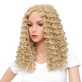 SWACC 20-Inch Long Big Bouffant Curly Wigs for Women Synthetic Heat Resistant Fiber Hair Pieces with Wig Cap (Dark Blonde Blended)