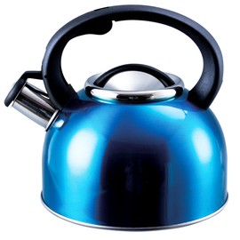 Liberty Leisure 2.5L Blue Whistling Kettle - Stainless Steel Camping Kettle for Gas Stove - Portable Kettle for Travel, Hiking, Caravan, Motorhome & Camping Essentials