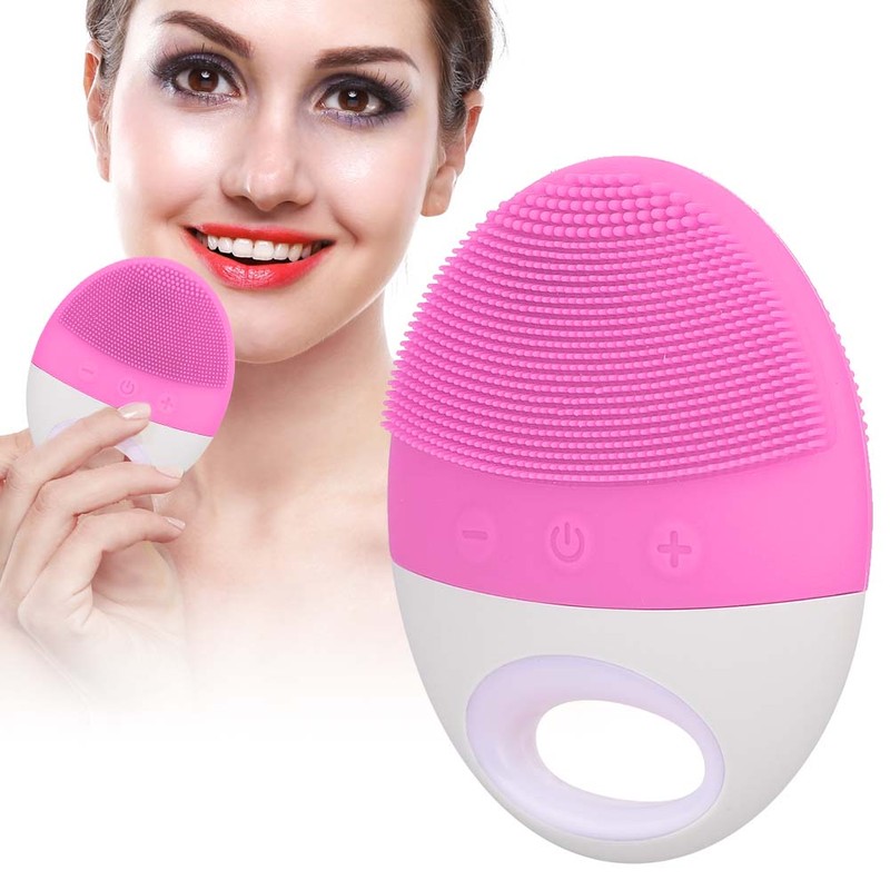 Electric Ultrasonic Silicone Cleansing Device Facial Cleaner Beauty Instrument (Pink)