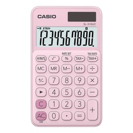 Casio Portable Calculator w/ 10 Digit Wide Display and Casio Dual Power, Pink