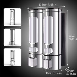 Soap Dispenser Manual ABS Wall Mount for Shower Gel, Hair Shampoo or Hand Cleanser 2x 400ml Chrome