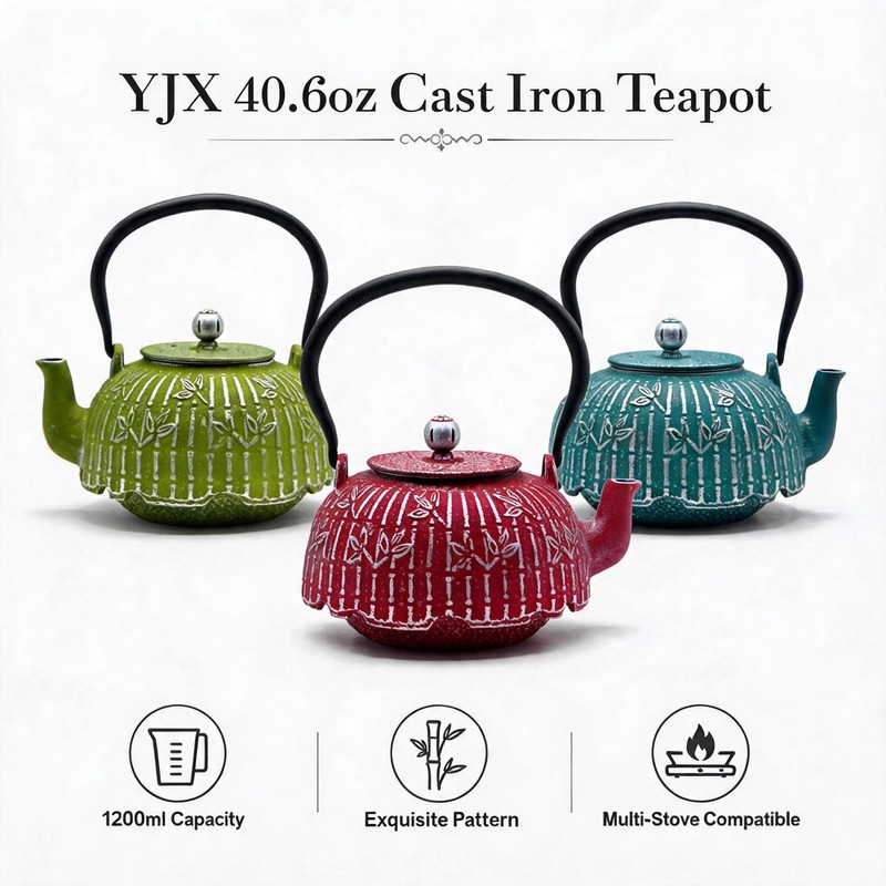 40.6oz Cast Iron Tea Kettle for Stove, Teapot with Infuser