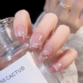 HAPVITAL 24-Piece Set, Nail Tips, Press-On, Popular, 3D, Handmade Japanese Style, Bride's Nails, Glossy, Press-On Nails, Wedding, Cute, 3D Dimension, Easy to Stick, Reusable, Popular Design, Fake