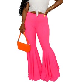 GUOLEZEEV Womens Elastic Waist Skinny Pencil Pants Ruffle Bottom Plus Size Trousers 3XL Rose Red