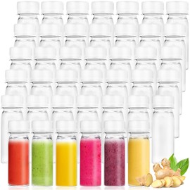 60Pcs 2oz Clear Plastic Bottles for Liquids,Reusable Ginger Shot Bottle with Lids,Small Empty Bottles Beverage Container Leak Proof for Juice,Drinks,Potion,Wellness,DIY,Wedding,Party,Travel(White)