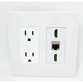 RiteAV - 15 Amp Power Outlet 2 Port HDMI 1 Port Shielded Cat6 Screwless Decorative Wall Plate - White