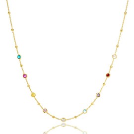 MIORE Jewellery handmade in Italy, women's necklace 925 silver, gold-plated 18 carat gold chain, necklace with pendant colourful zirconia stones, chain ladies, link chain silver, silver chain ladies,