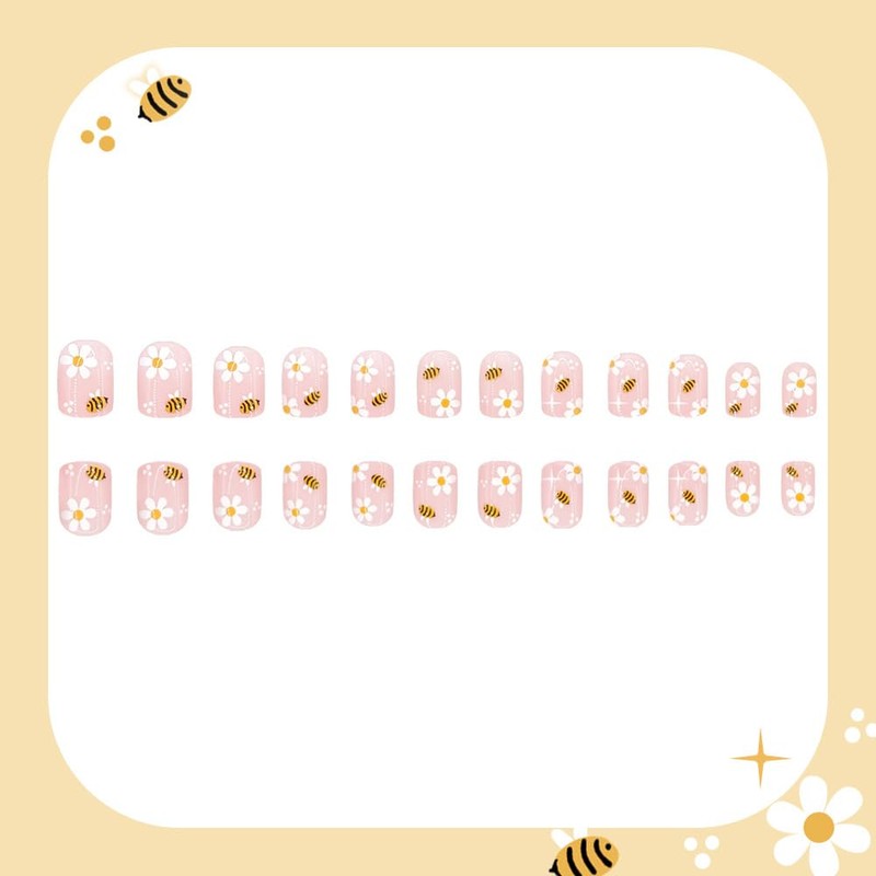 Bee Daisy Press on Nails Short Square - Soft Nude