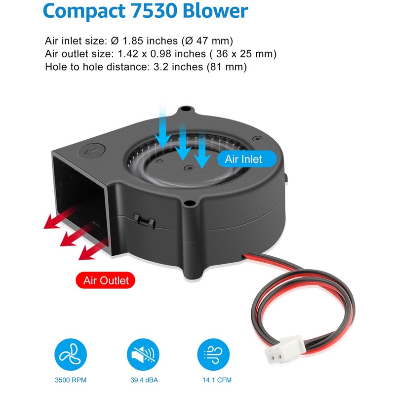 GDSTIME 75mm x 30mm Blower 12V Dual Ball Bearing Centrifugal