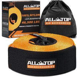 ALL-TOP Recovery Snatch Strap, 4in x 20ft - 46500Lbs, Extreme Duty 100% Nylon Kinetic Towing Recovery Strap with 22% Elongation & Reinforced Loops