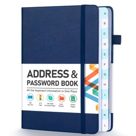 Address Book, Address and Password Keeper Book with Alphabetical Tabs, Hardcover Telephone Book Address Organizer Record with Pocket, Colored Pages, 5.3" x 7.7", Navy Blue