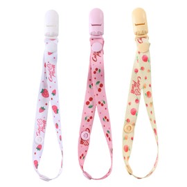 [CutiePlusU] Pacifier Clip Adult Size Pacifier Holder Clip [Pack of 3] - Fruit Party (Strawberry, Cherries, Peach)