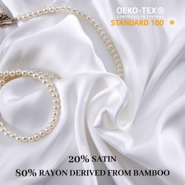 YIYEA Rayon Derived from Bamboo Satin Pillow Cases Set of 2, Similar to Silk, Zipper Closure, Queen Size, White