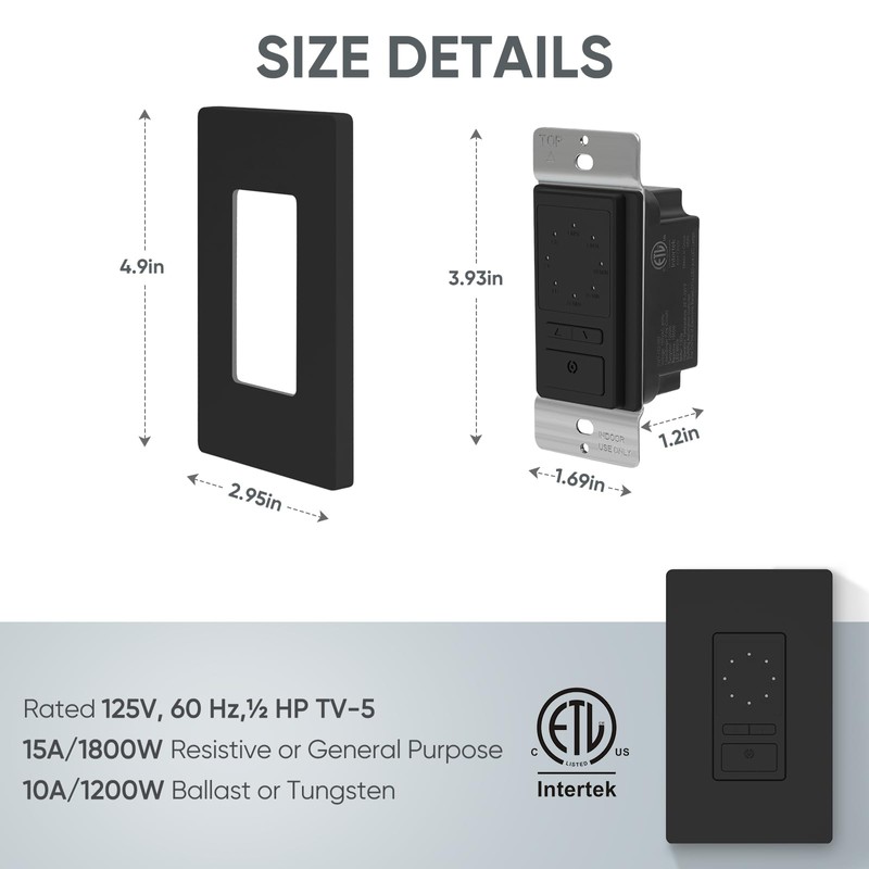 Countdown Timer Switch, 15A Electronic in-Wall Timer Switch with Constant
