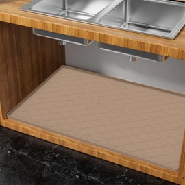 URMONA Under Sink Mat for Kitchen Waterproof, 34" x 22" Silicone Under Sink Mat for Shelf Liner Organizer, Cabinet Sink Protector Under Sink Liner for Bottom Kitchen, Bathroom(Khaki)