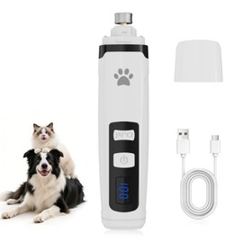 LEMULEGU Low Noise Pet Nail Grinder with Light,2-Speed Rechargeble Pet Nail Trimmer with LED Battery Display Cordless Grooming Pro Nail Grinder for Dogs & Cats White