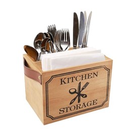WinHUb Cutlery Basket Table Utensil Holder Kitchen Napkin Holder Wooden Organiser with 4 Compartments for Kitchen Utensils or Decoration