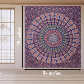 Hell Blues Large Mandala Tapestry 84" x 94" Wall Hanging Bohemian 100% Cotton Tapestries Queen size Bed Hanging Bedspread (Purple mix,213x238 cm)