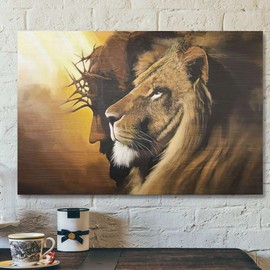 UnBrand Jesus And Lion Picture Christ And Lion The Lion Of Judah Half Jesus Half Lion... - 16x24 in CANVAS Framed