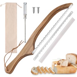 Bread Knife for Homemade Bread, Premium sourdough knife for Even Slices, Wooden Bread Cutter with Bow Design, Versatile Bread Slicer for Homemade Bread, Baguettes, Artisan Loaves (Left and right hand)
