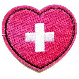 Parche de polipropileno con diseño de corazón rosa con símbolo de cruz, para planchar o coser, parche bordado para ropa de niños, dibujos animados para adornar tus jeans, sombreros, bolsos, chaquetas, camisas o juego de regalo