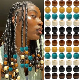 VENOFEN 60PCS Wooden Beads for Hair 6 Colors Large Loc Bead Dreadlock Jewelry Natural Wood Braids Beads Accessories Decoration for Unisex
