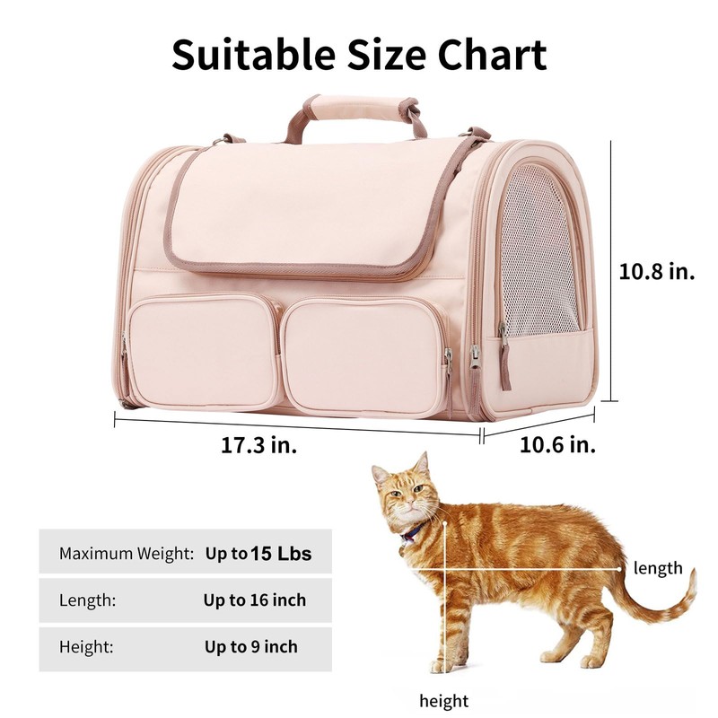 FUKUMARU Cat Carrier, 4 Mesh Windows Small Dog Carrier, 4