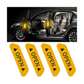 KHGUZ 4PCS Car Door Reflective Open Warning Stickers, Night Visibility Vehicle Safety Prompt Decals, Luminous Anti-Collision Auto Protective Strips, Universal for SUV, Sedan, Truck (Yellow)
