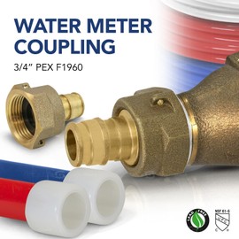 Pex-A 3/4" Pex x 1" FIP Water Meter Coupling Pex-A, F1960 Coupling Brass No-Lead (Pack of 5)