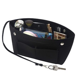 Soyizom Felt Handbag Purse Organiser Liner Shaper Insert Bag In Bag with Keychain for Speedy Neverfull, 8 Colors（Black，small）