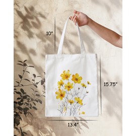 Panfurco Aesthetic Canvas Tote Bag for Women, Cotton reusable shopping bags with Inner Pocket (06 Flower)