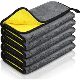 Uplayteck Toallas de Limpieza de Microfibra - 5 Piezas (30 x 60cm) Trapos de Limpieza Profesional- Toallas de Microfibra para Coches - Más Suaves y Absorbentes - Gris y Amarillo